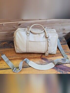 Beige Leather Travel Duffel Bag  Unisex.
